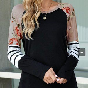 NWT - Long Sleeve Flower Top with Stripes, Large